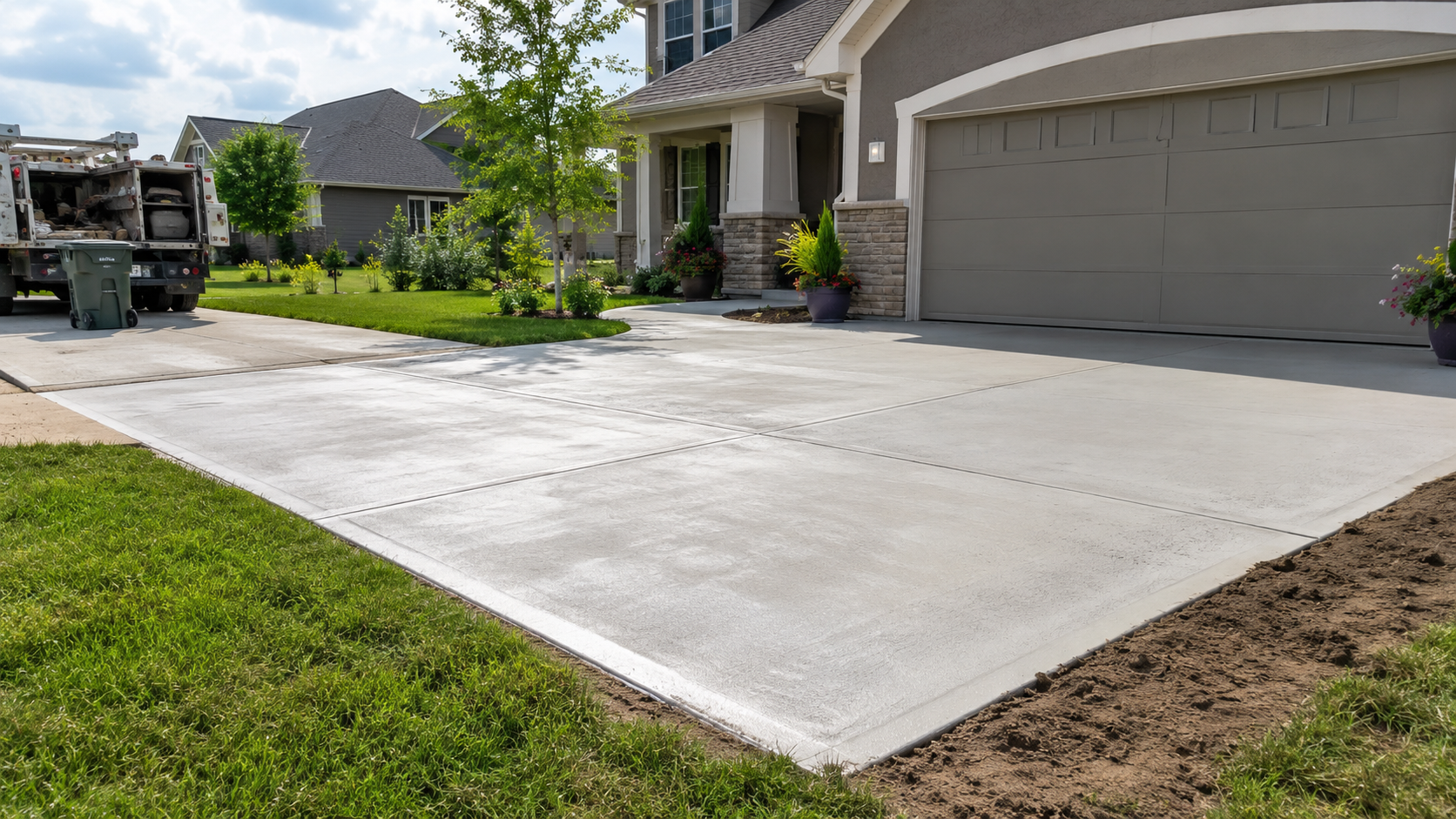 Residential concrete driveway in Lee's Summit, MO — ready for repair or replacement assessment by LS Concrete Contractors